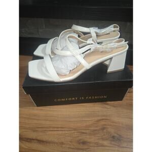 IDIFU IN2 Strappy Heels for Women Square Toe Low Chunky Block White Sz 8.5